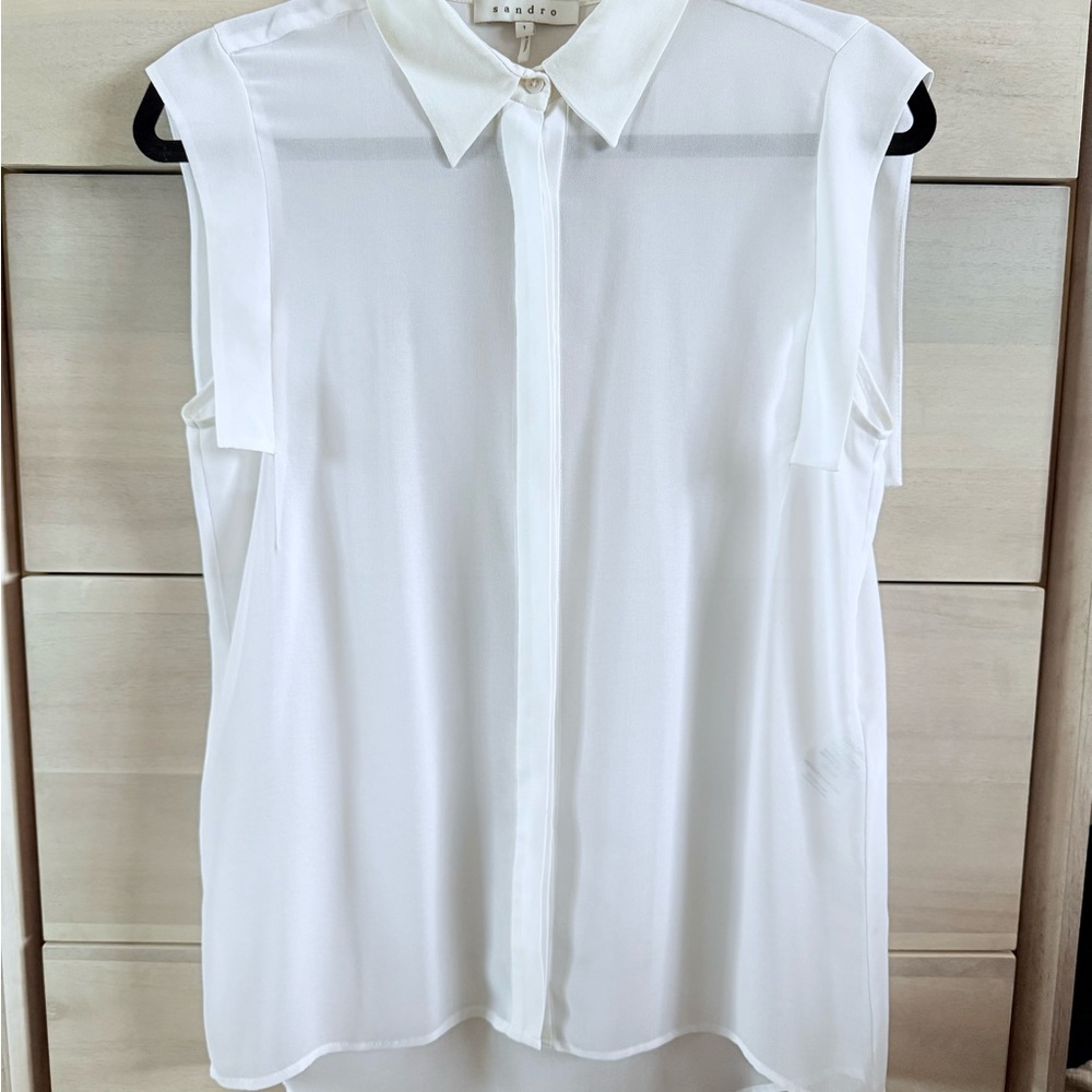 Sandro White Sleeveless Button Down Shirt
